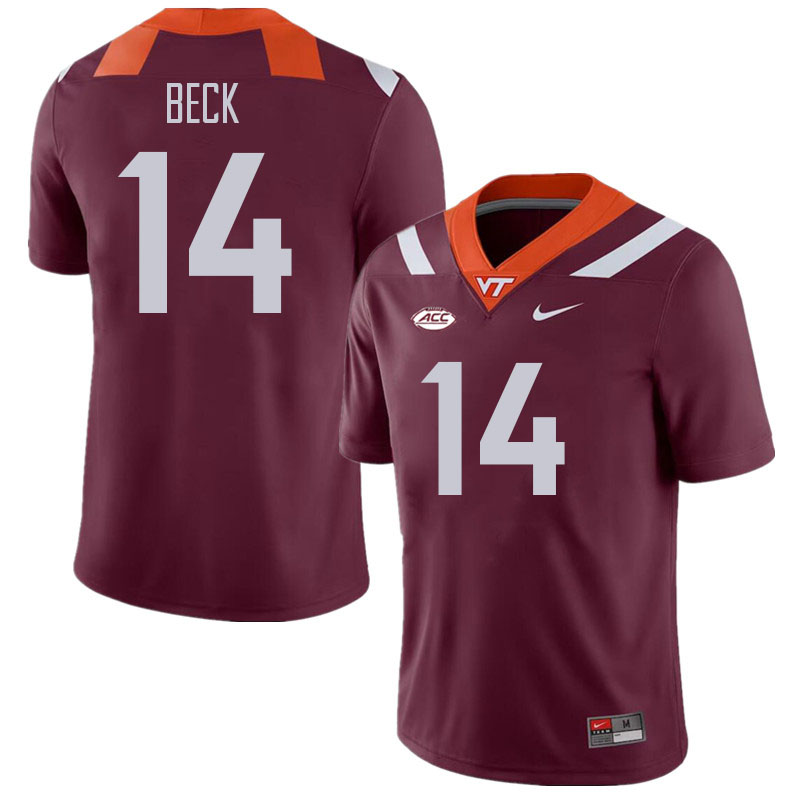 Men #14 Cole Beck Virginia Tech Hokies College Football Jerseys Stitched Sale-Maroon